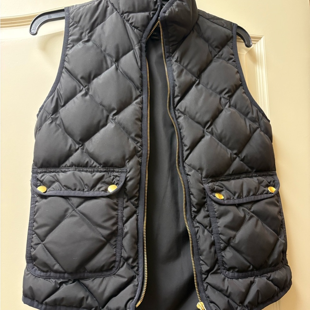 J. Crew Black Quilted Vest with Gold Details